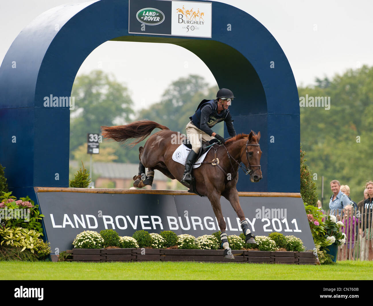 Mark Todd and Major Milestone - Cross country day at the Land Rover Burghley Horse Trials 2011. 1/9/2011. Stamford England Stock Photo