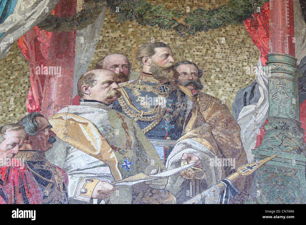 Mosaic on Siegessaule Column in Berlin showing Wilhelm I Bismarck and Moltke. The column was built to commemorate Prussian wars Stock Photo