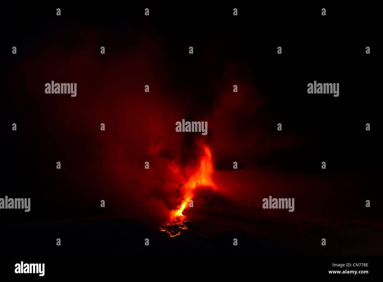Eruption of Mount Etna, 8-9 February 2012, viewed from Santa Venerina, Sicily, Italy Stock Photo