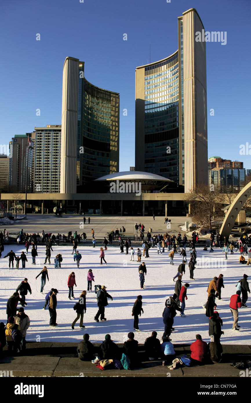 Skating in Nathan Phillips Square, Toronto, Ontario   Not Property Released Stock Photo