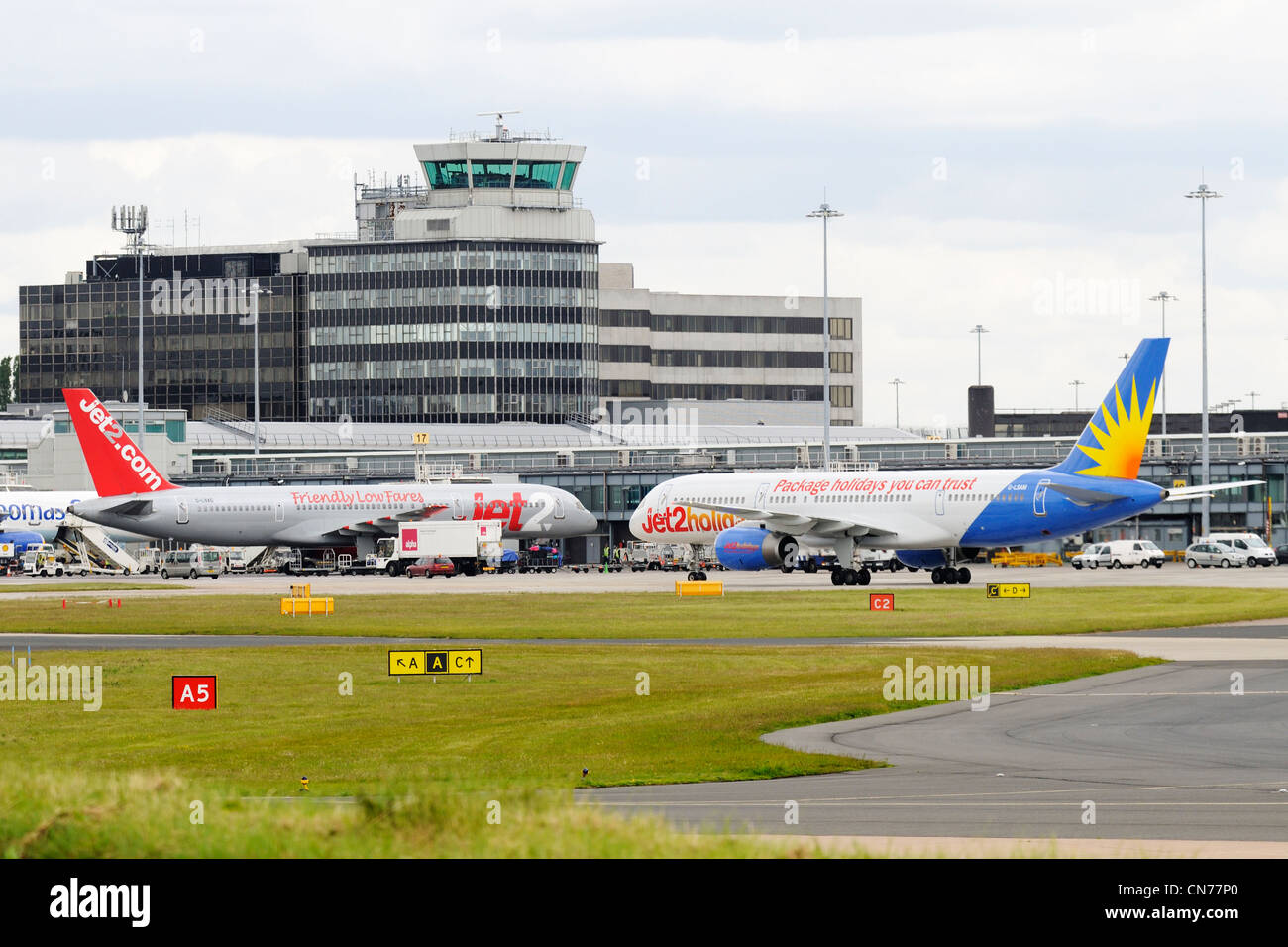 2 Jet Airbus aircraft at Manchester airport Stock Photo 47488280