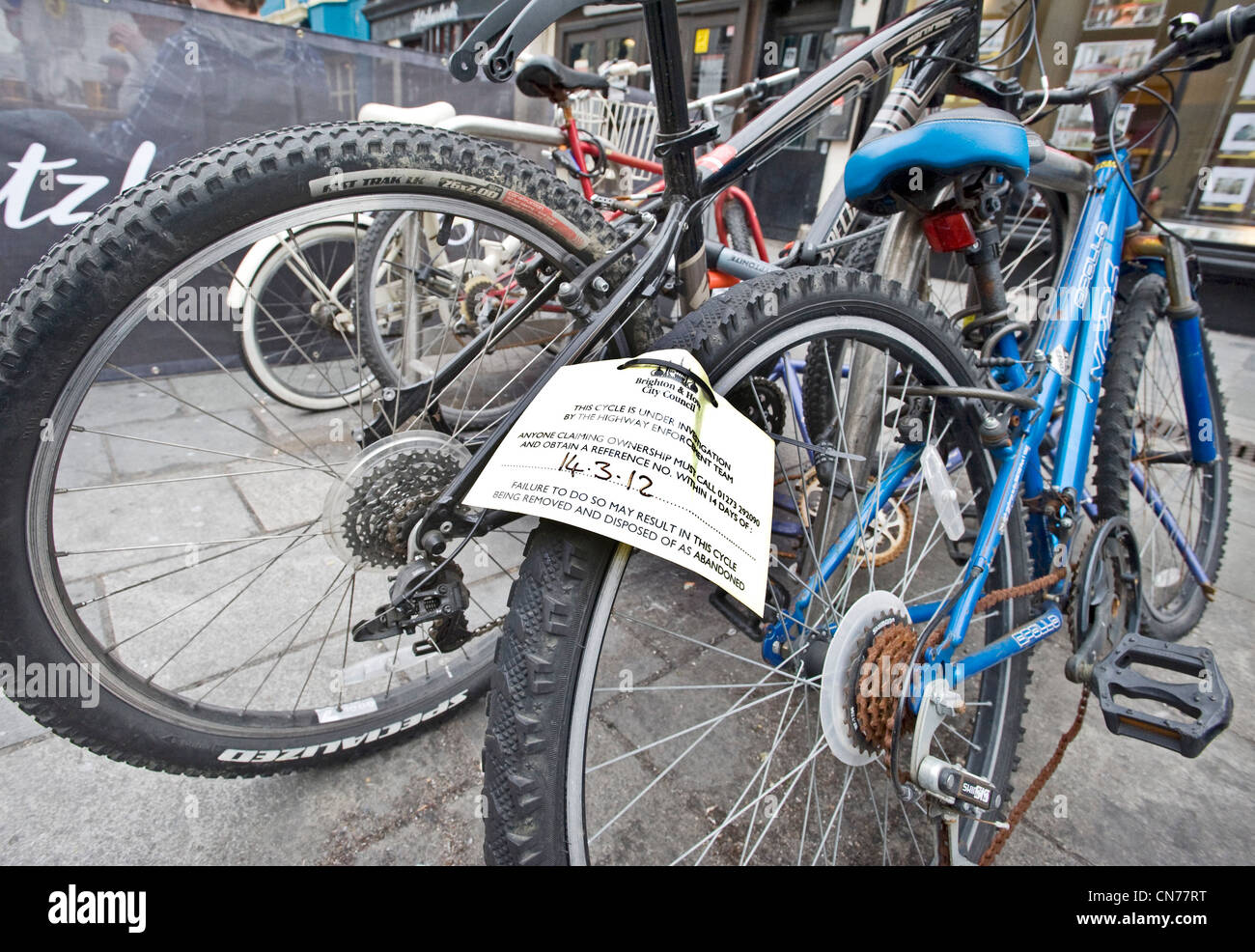 An abandoned bicycle is the subject of an investigation and the threat of destruction by Brighton and Hove City Council . Stock Photo