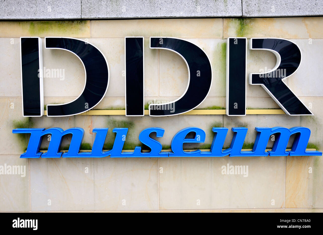 Berlin, Germany. DDR Museum sign on the Spree embankment Stock Photo