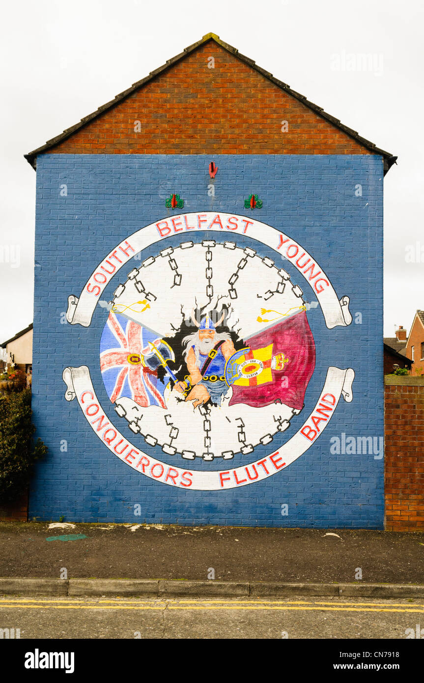 South Belfast Young Conquerors Flute Band mural, Donegall Pass, Belfast Stock Photo