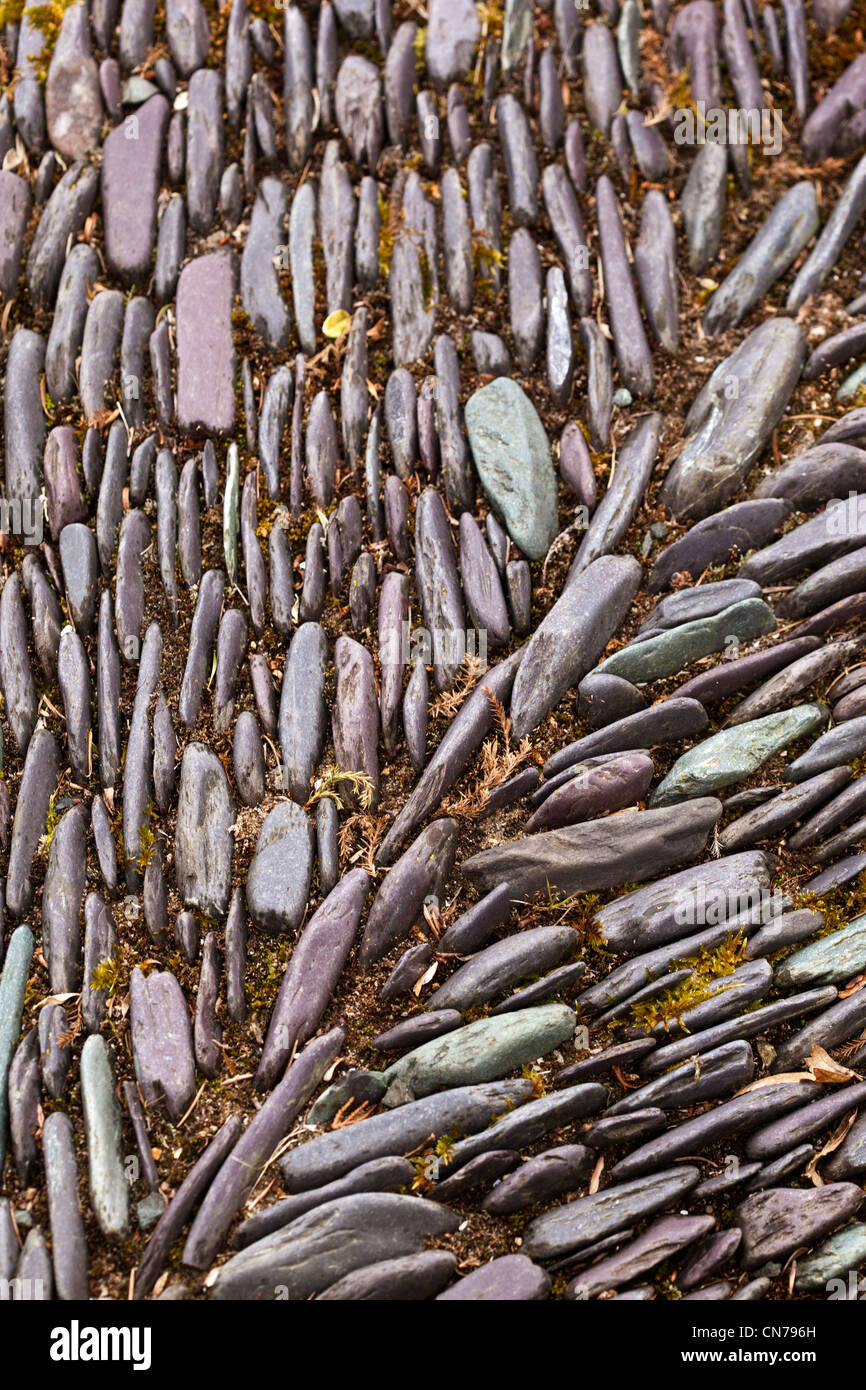 Pebbles laid as a path in Hergest Gardens, Shropshire Stock Photo