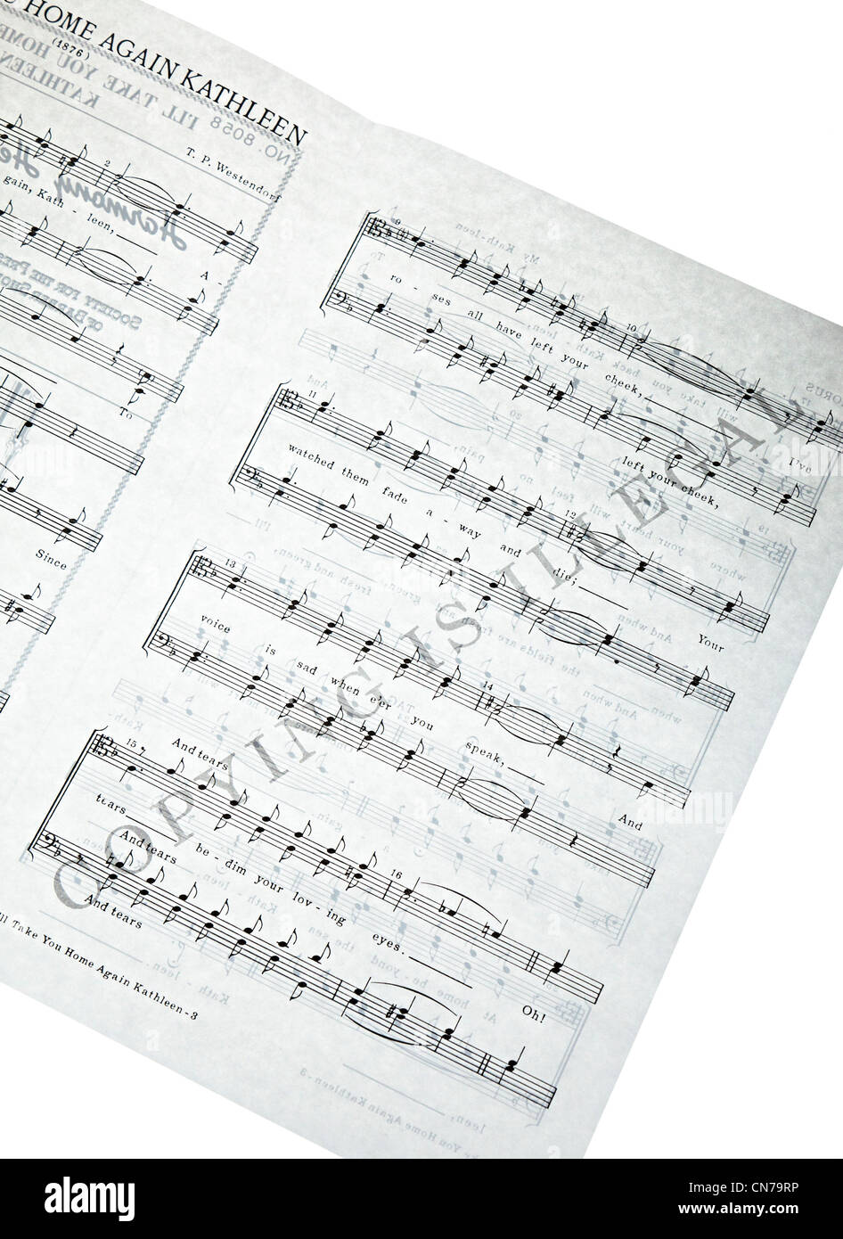 Sheet music overprinted with Copying is Illegal Stock Photo Alamy