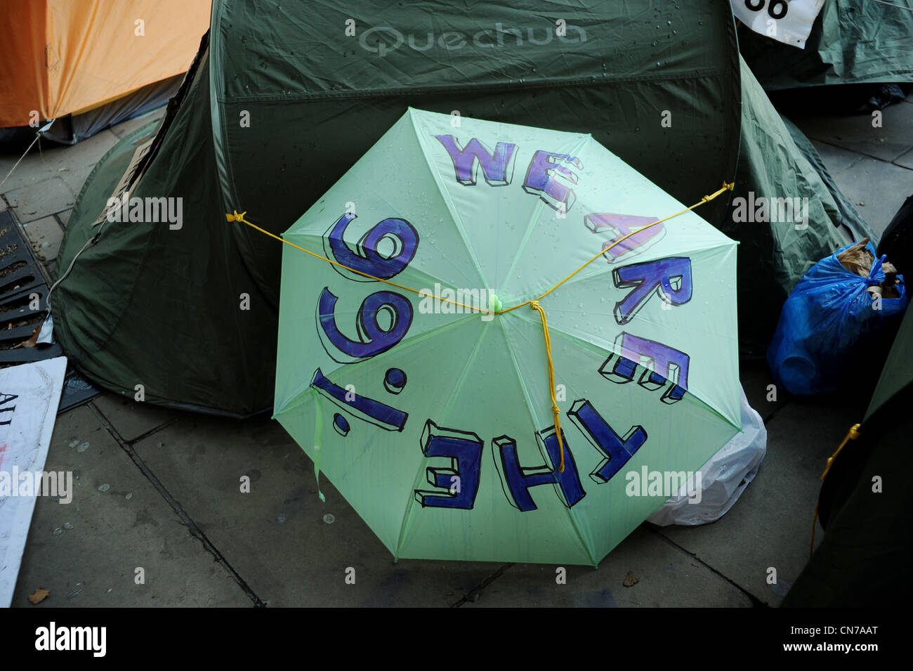 We are the 99% Umbrella's, Occupy London, Stock Photo