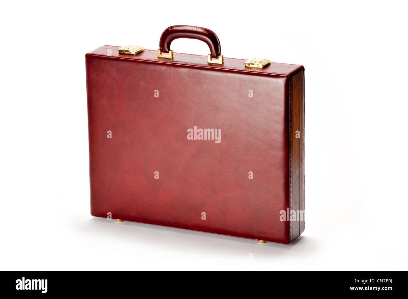 BURGUNDY BROWN briefcase on white background Stock Photo