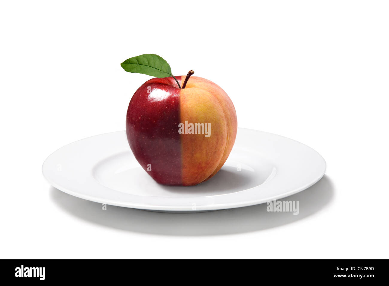 Hybrid image of an apple mixed with a peach Stock Photo