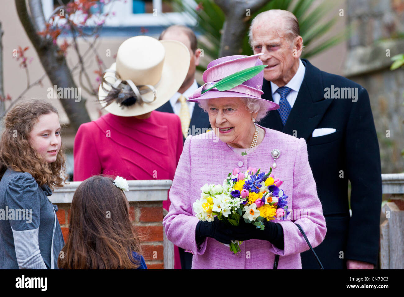 Her Majesty Queen Elizabeth II and the Duke of Edinburgh at the Dean of Windsor's House, Windsor Castle, Easter 2012. PER0153 Stock Photo