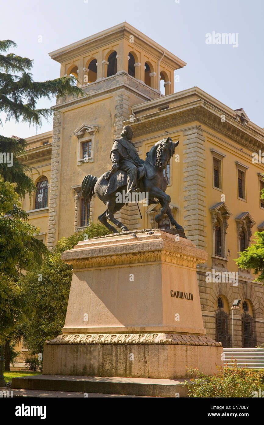 Plinth mounted equestrian statue of Garibaldi, Verona Italy Stock Photo