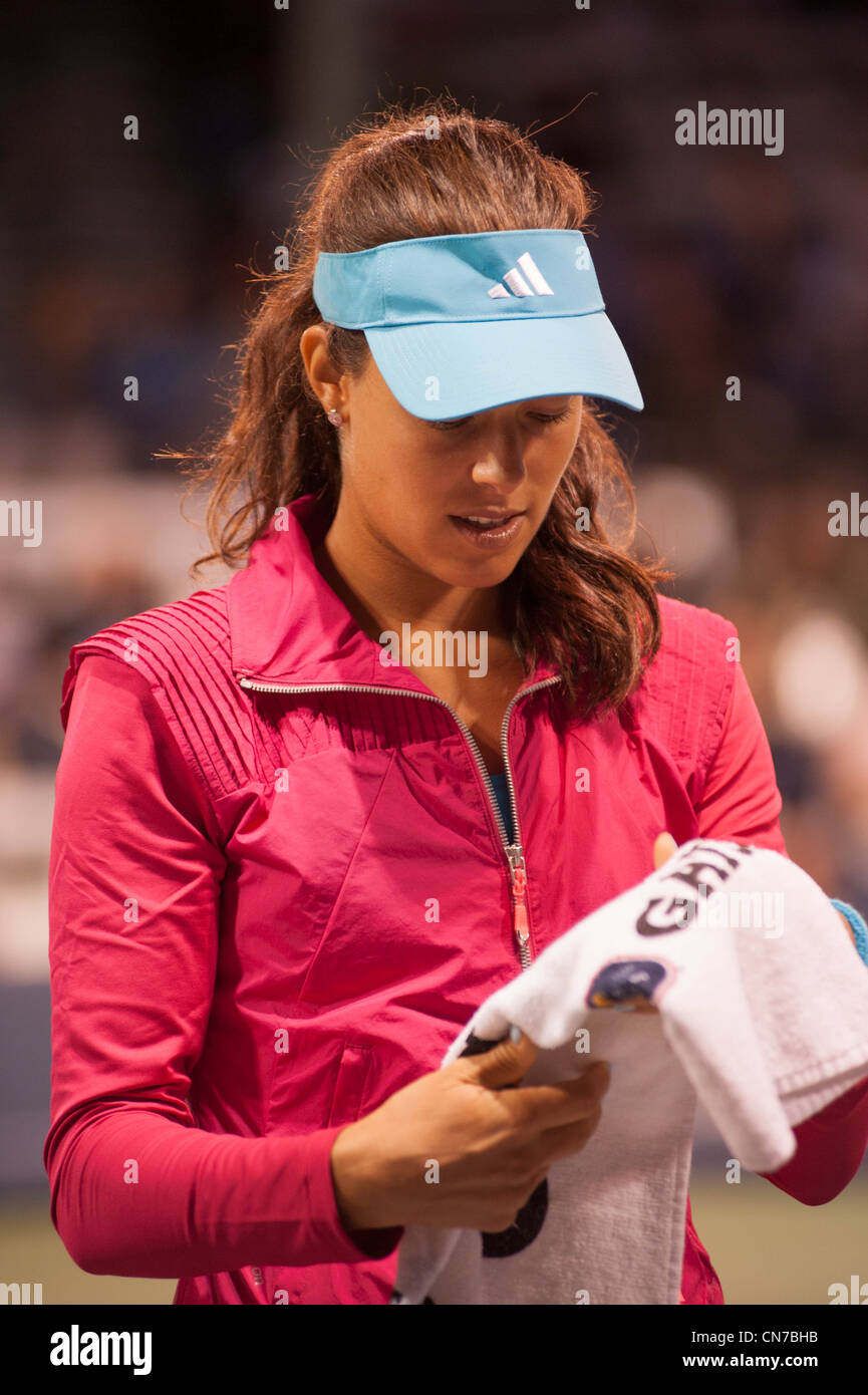 Tennis player, Ana Ivanovic, prepares for her match at the Mercury Insurance Open at La Costa Resort. Stock Photo