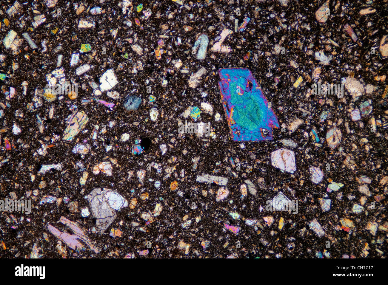 Photomicrograph, polarized lighting, Basalt Tertiary Ostrzyca mountain