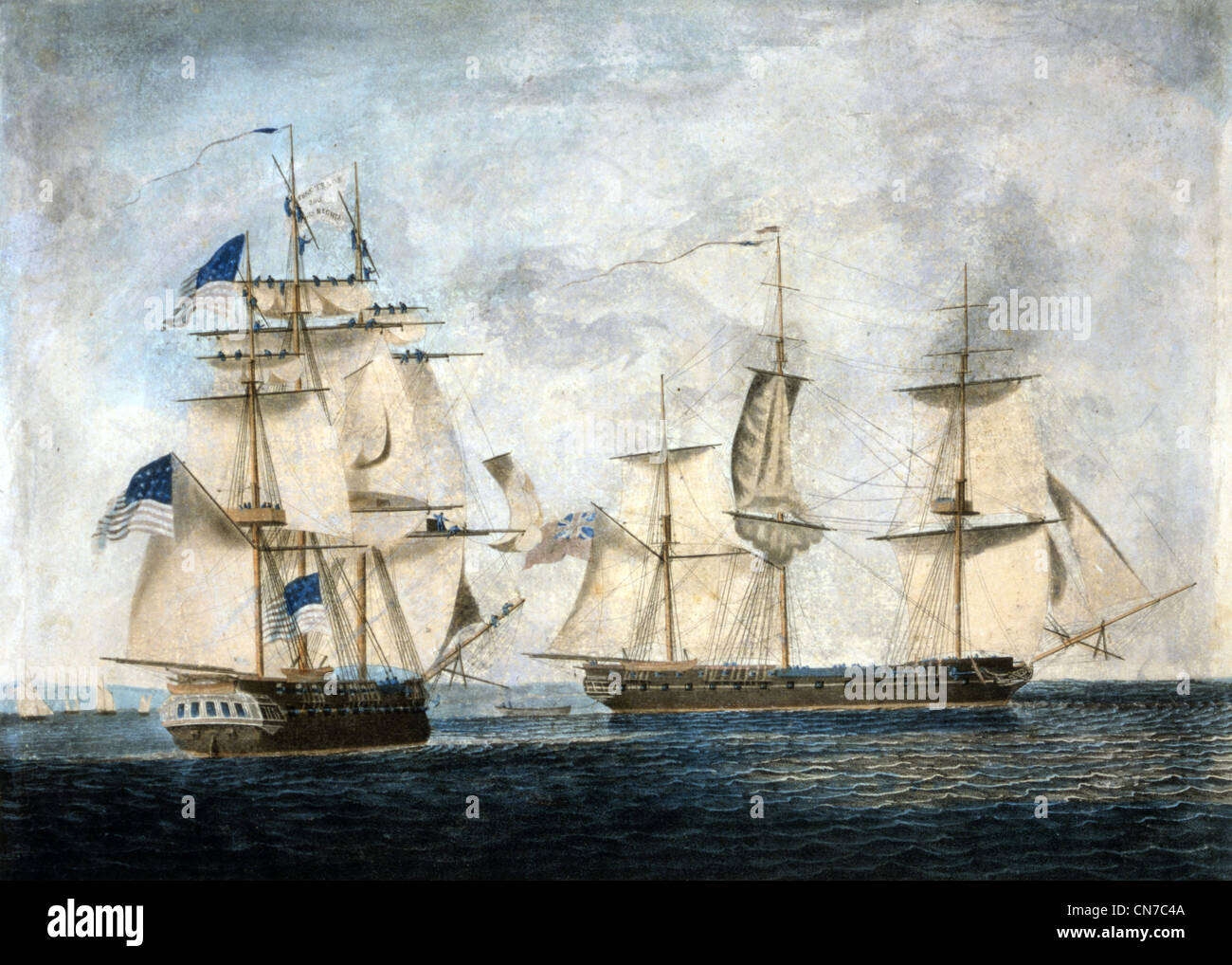 USS Chesapeake, on the left, approaching HMS Shannon, during the War of 1812 Stock Photo