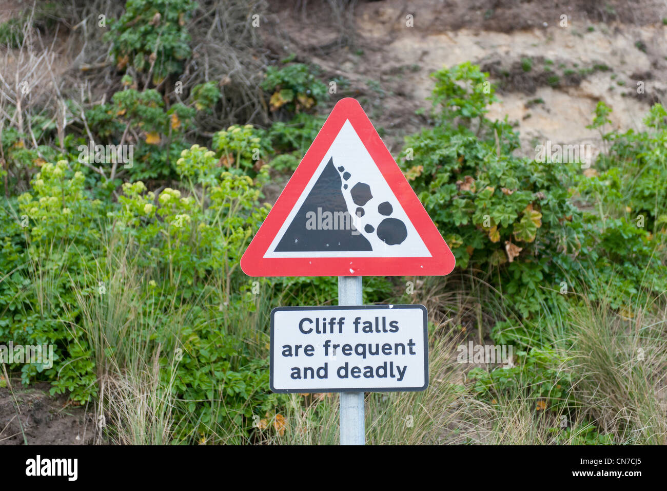 Danger Unstable Cliff sign Stock Photo