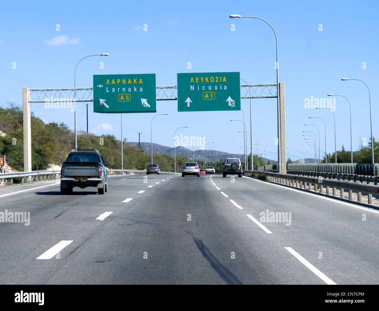 On the motorway between Larnaca airport and Nicosia in the Republic of ...
