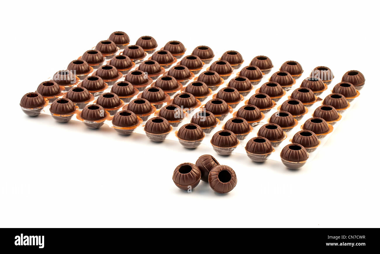 Small empty chocolate pastry making set isolated on white background Stock Photo