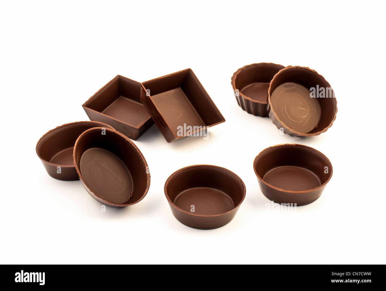 Chocolate edible molds pastry, isolated on white background Stock Photo