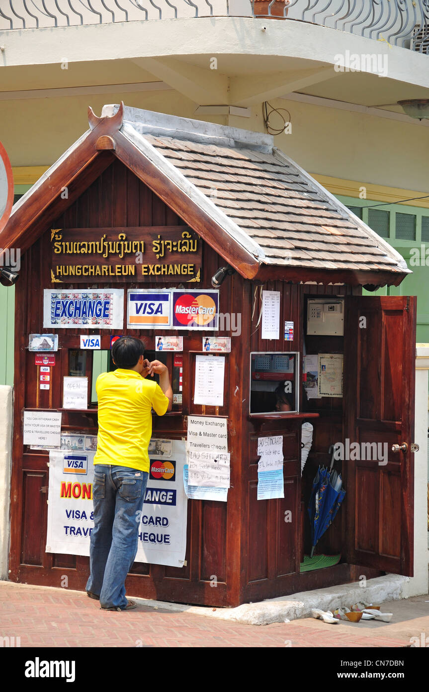 Currency exchange kiosk, Luang Prabang, Luang Prabang Province, Laos Stock Photo