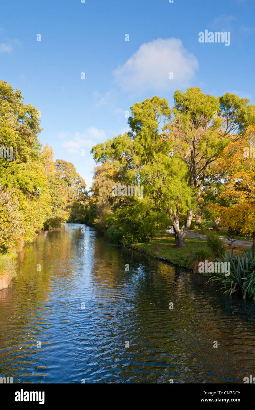 Avon River as it runs through Hagley Park, Christchurch, New Zealand, in early autumn. Stock Photo