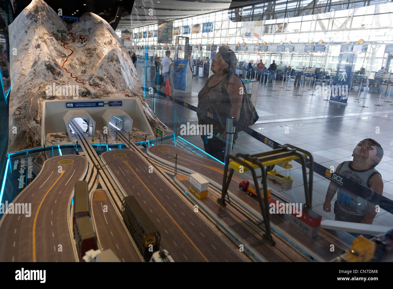 Plastic model of international tunnel Bioceanico Aconconcagua on display at Arturo Merino Benitez Airport, Santiago Chile Stock Photo