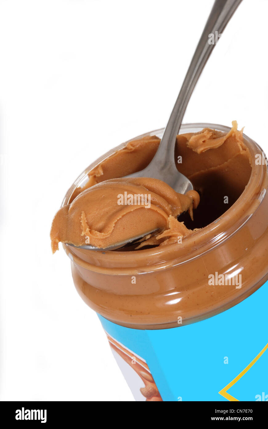 close up of peanut butter jar and spoon Stock Photo Alamy