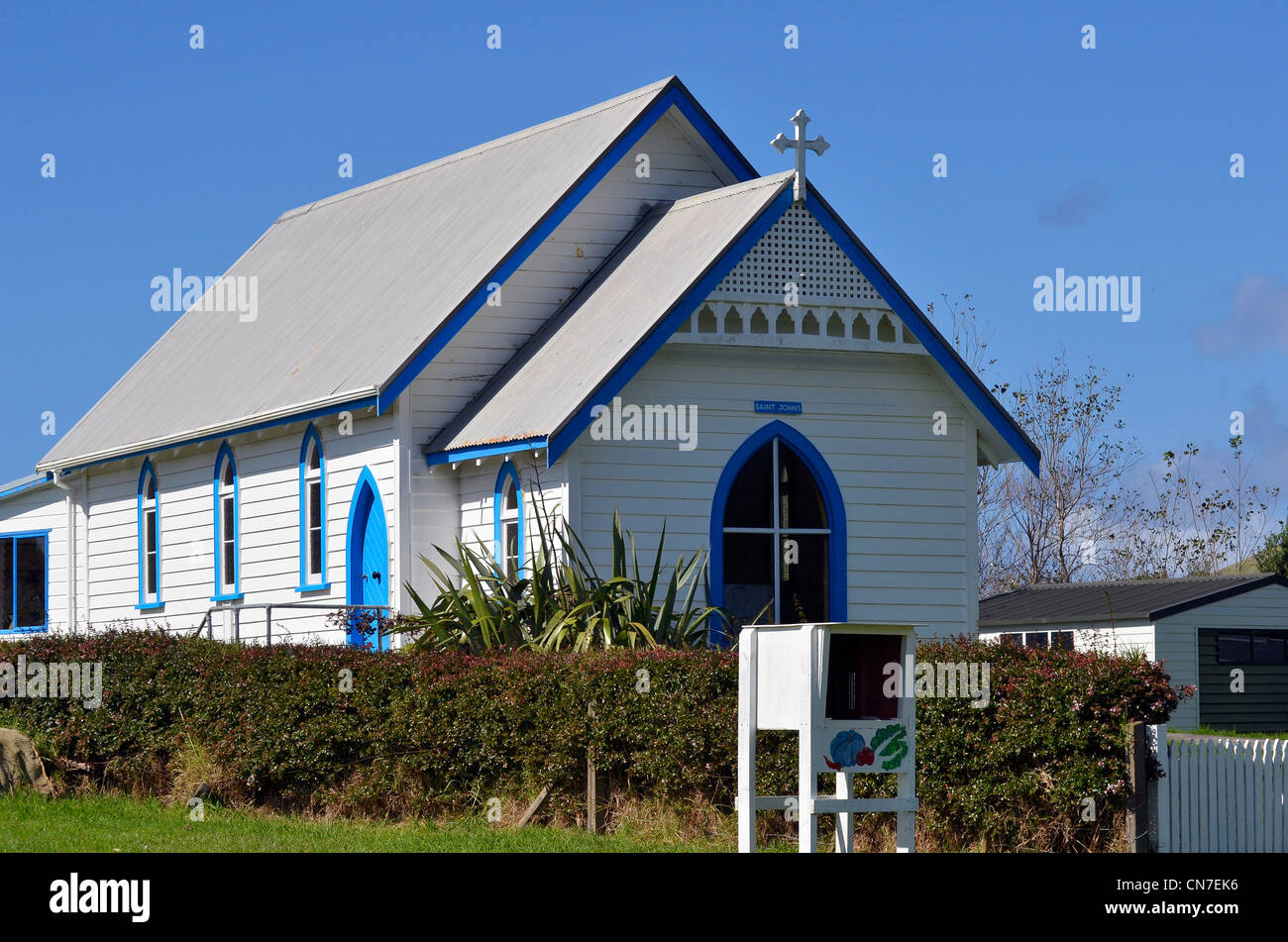 Colonial style weatherboard church, Great Barrier Island, Hauraki Gulf ...