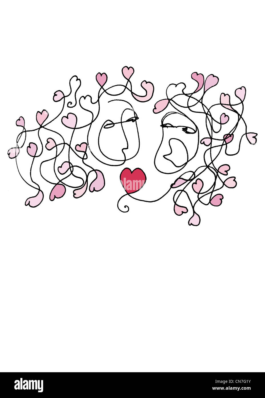 Couple in love with hearts around them. Stock Photo