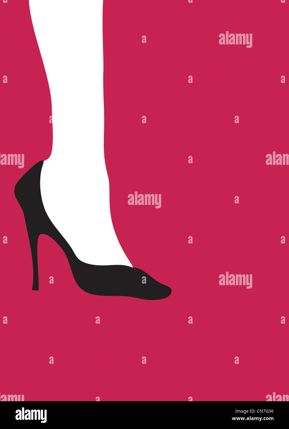 Close-up of a woman's foot in high heels, pink background. Stock Photo