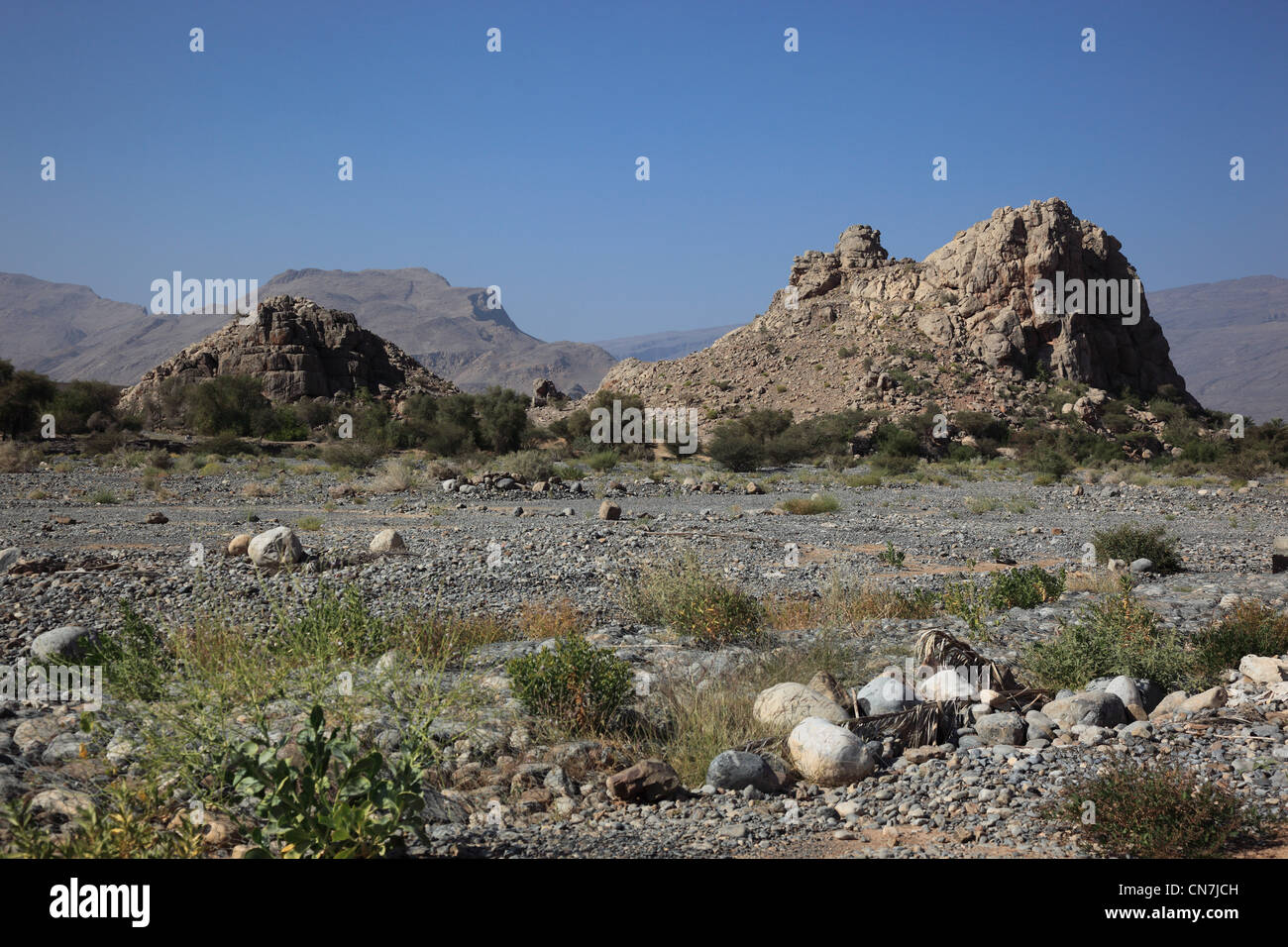 Wadi bei Al Hamra mit dem Coleman's Rock Stock Photo
