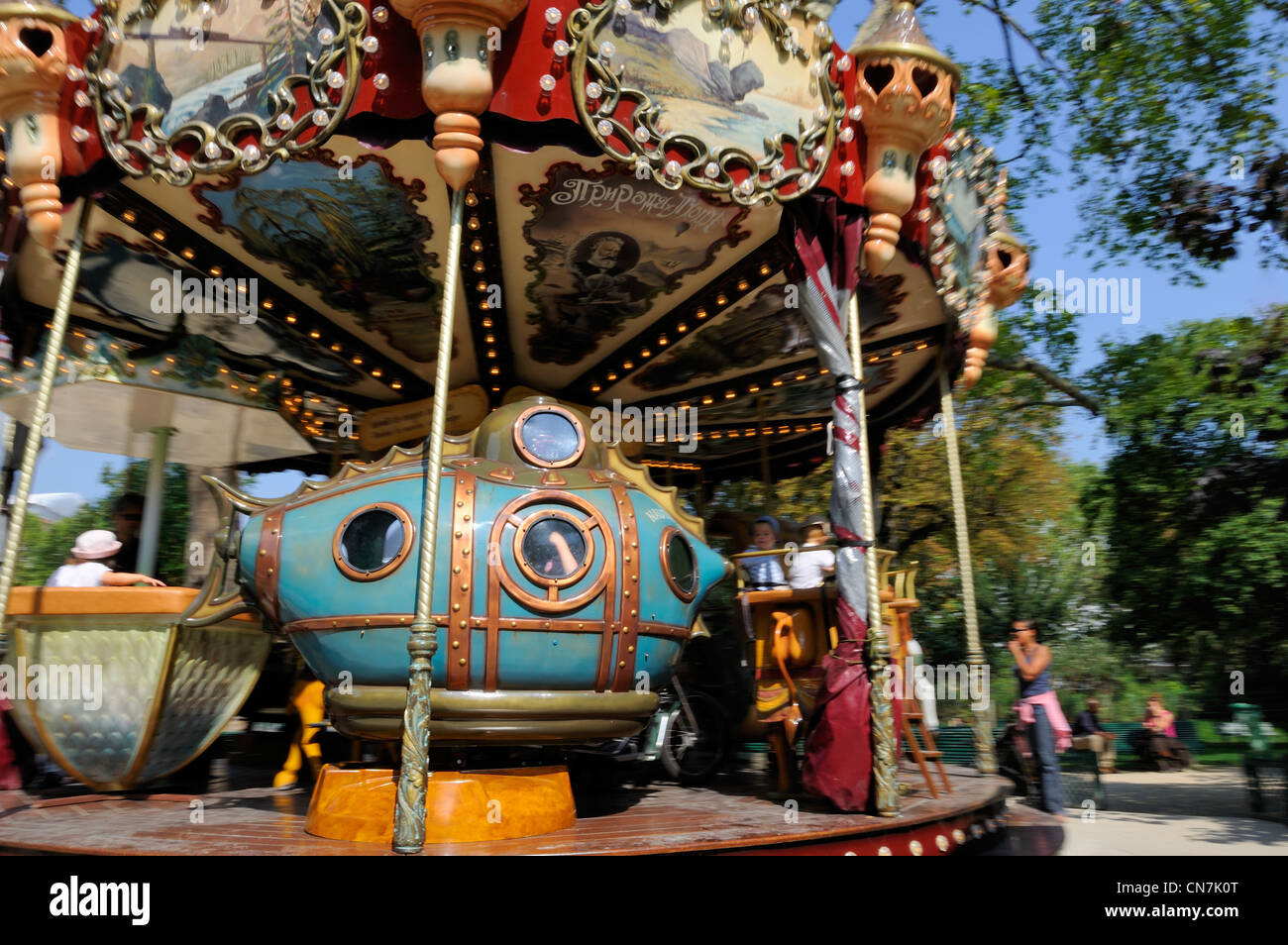 France, Paris, Monceau park, the Jules Verne carousel Stock Photo