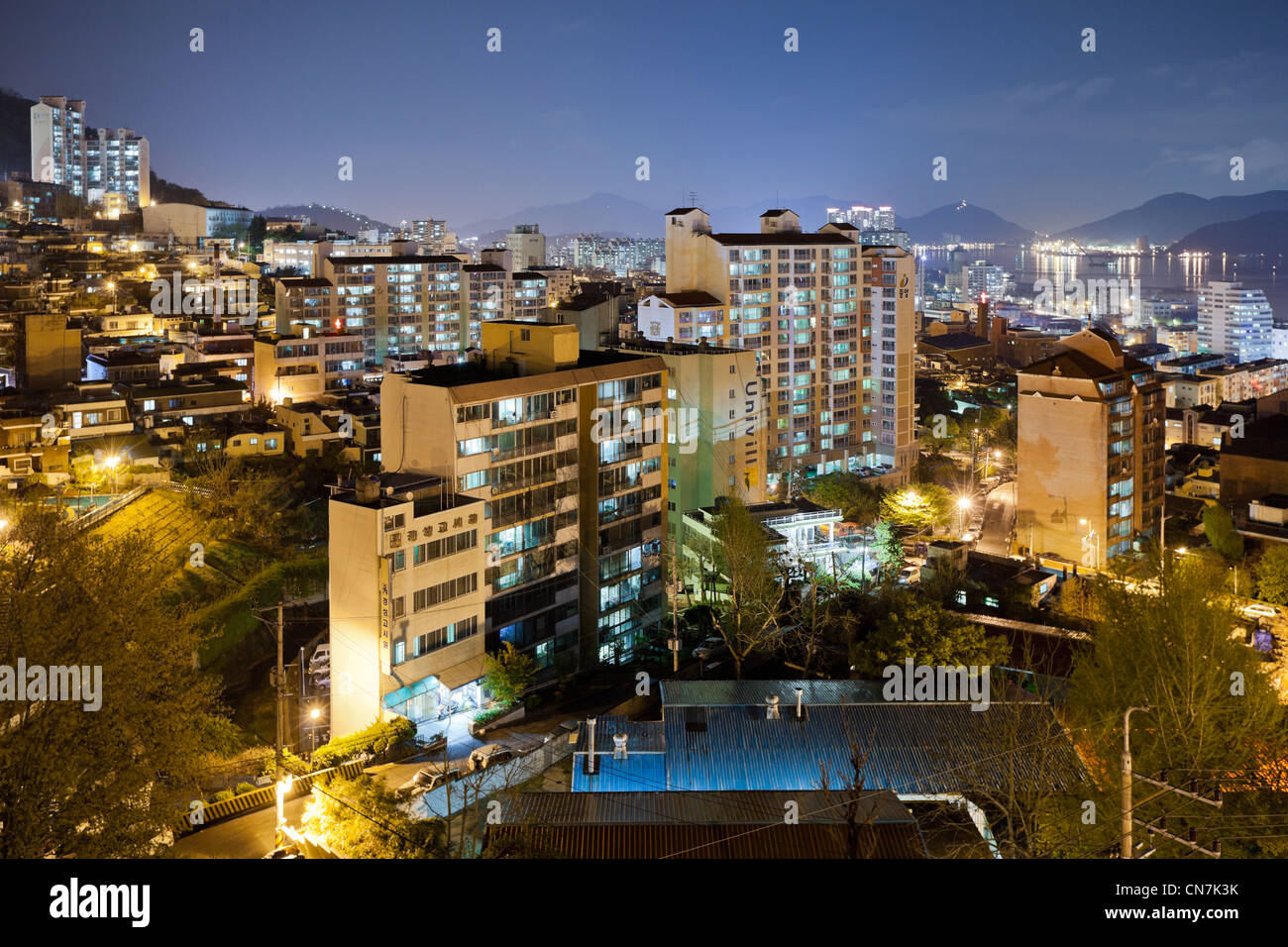 South Korea, South Gyeongsang Province, Masan, city night view Stock Photo