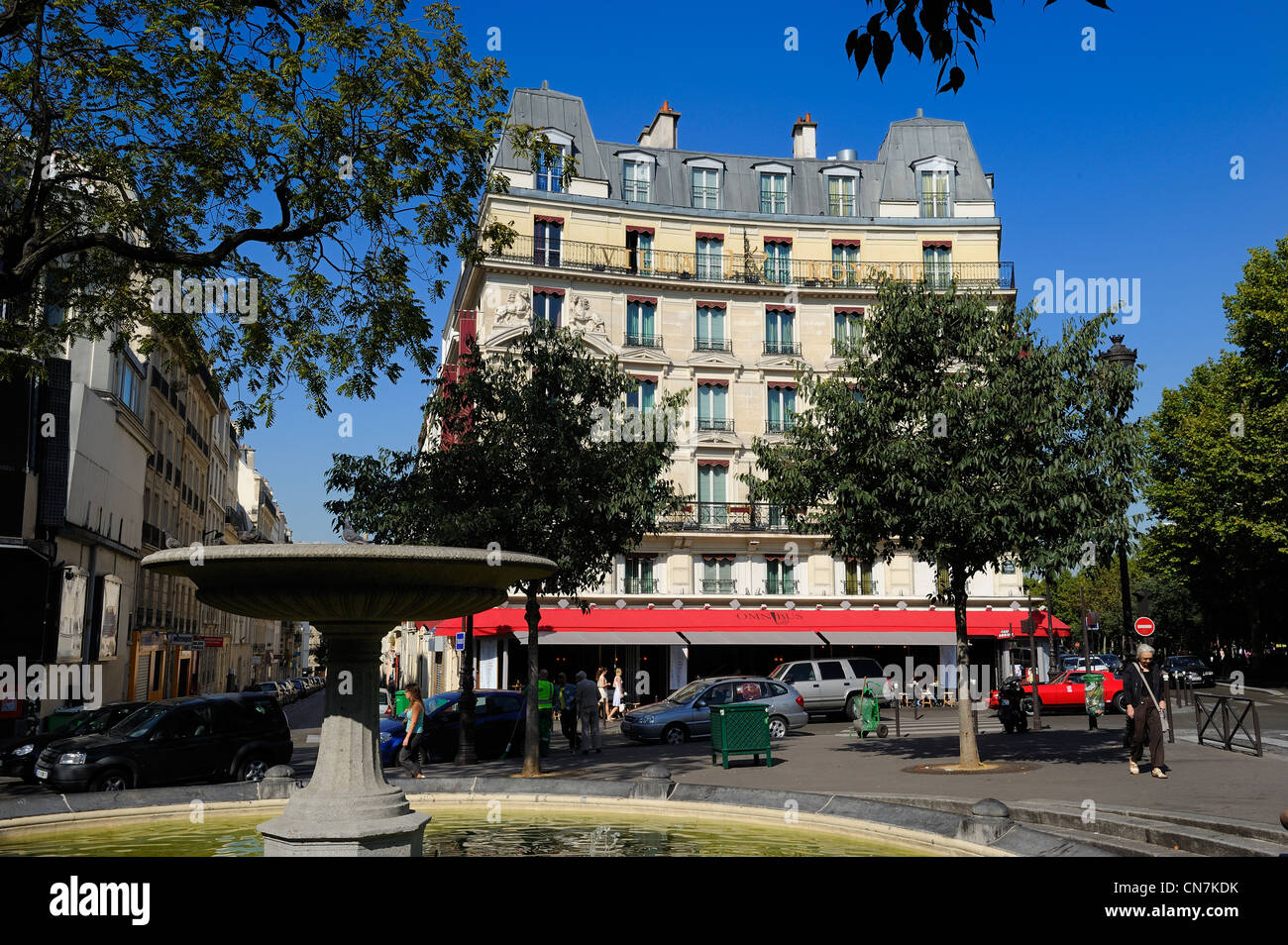 France, Paris, hotel Villa Royal and Omnibus Cafe Stock Photo