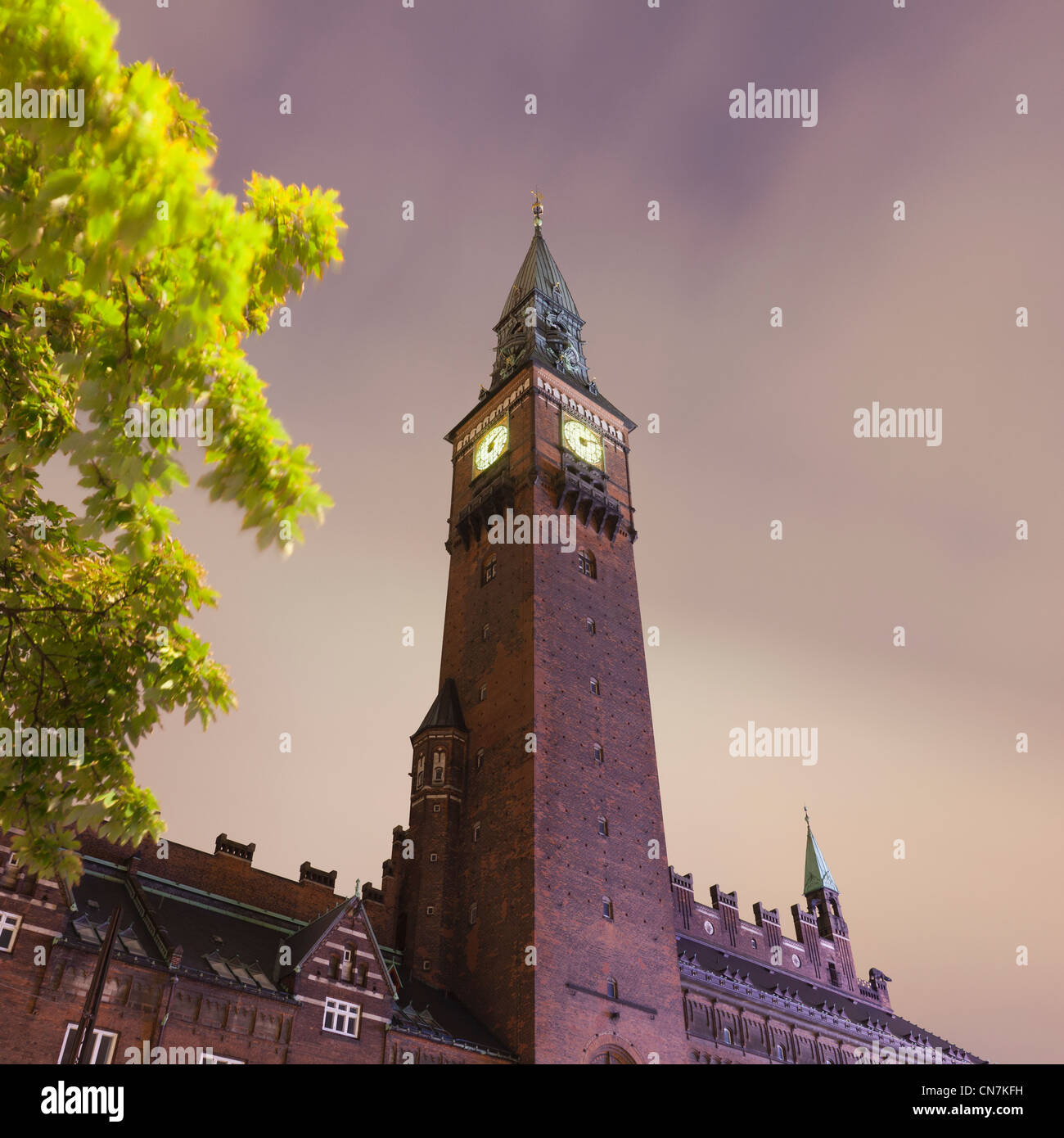 Clock tower lit up at night Stock Photo Alamy