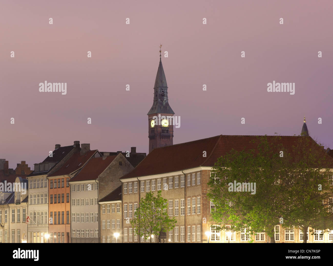 Clock tower overlooking village Stock Photo Alamy