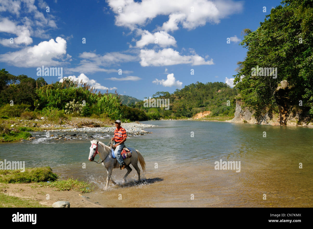 Dominican Republic, La Vega province, Jarabacoa, Cowboy on horseback