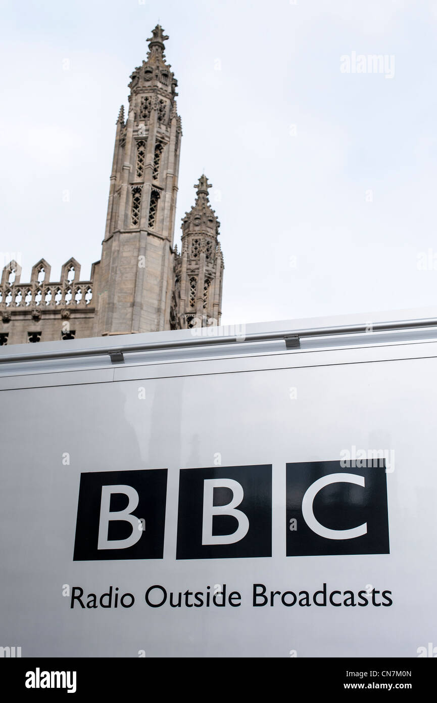 BBC Radio outside broadcast truck outside Kings College Cambridge UK. Often  used for recording choir in the chapel Stock Photo - Alamy