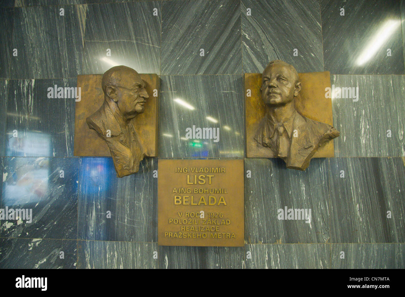 Memorial to Vladimir List and Bohumil Belada the designers of the metro system in 1926 Prague Czech Republic Europe Stock Photo