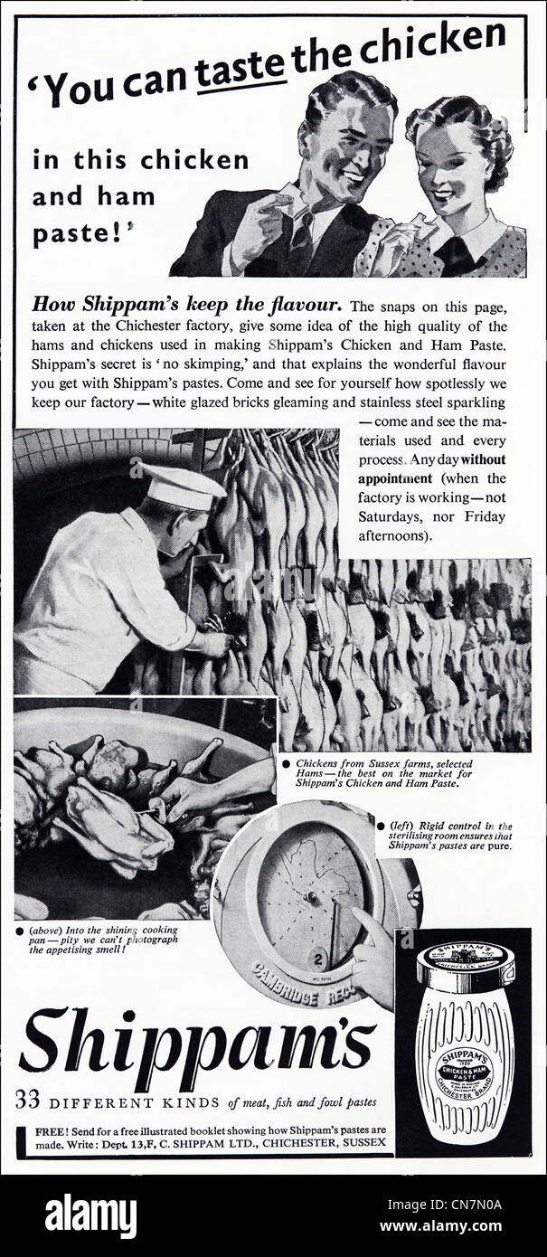 Original 1930s consumer magazine advertisement advertising SHIPPAM'S meat fish and fowl pastes Stock Photo