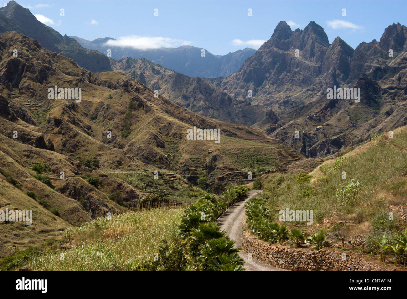 Cape Verde, Santo Antao island, Ribeira Grande, entered of the valley Stock Photo