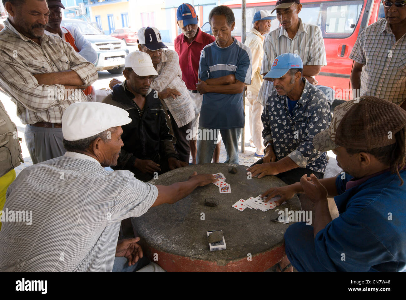 Cape Verde, Sao Vicente island, Mindelo, game of cards after the fishing Stock Photo