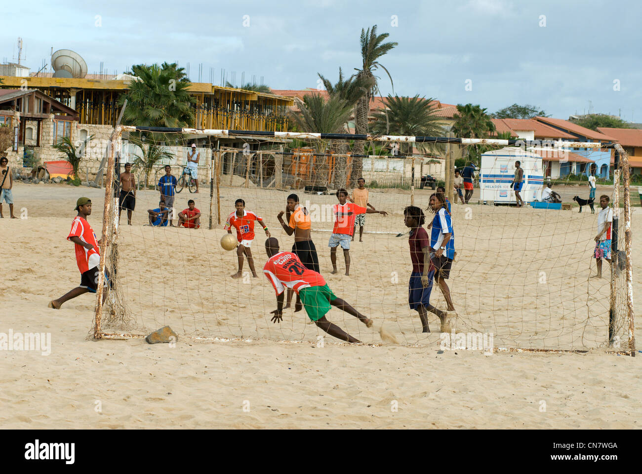 Cape Verde, Sal island, Santa Maria, football match on the beach Stock Photo
