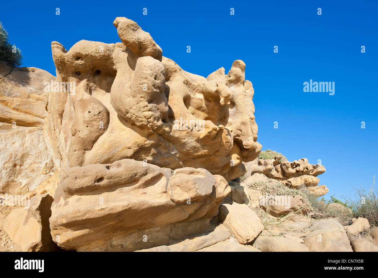 Greece, Lemnos Island, geological formations at Triges cape Stock Photo