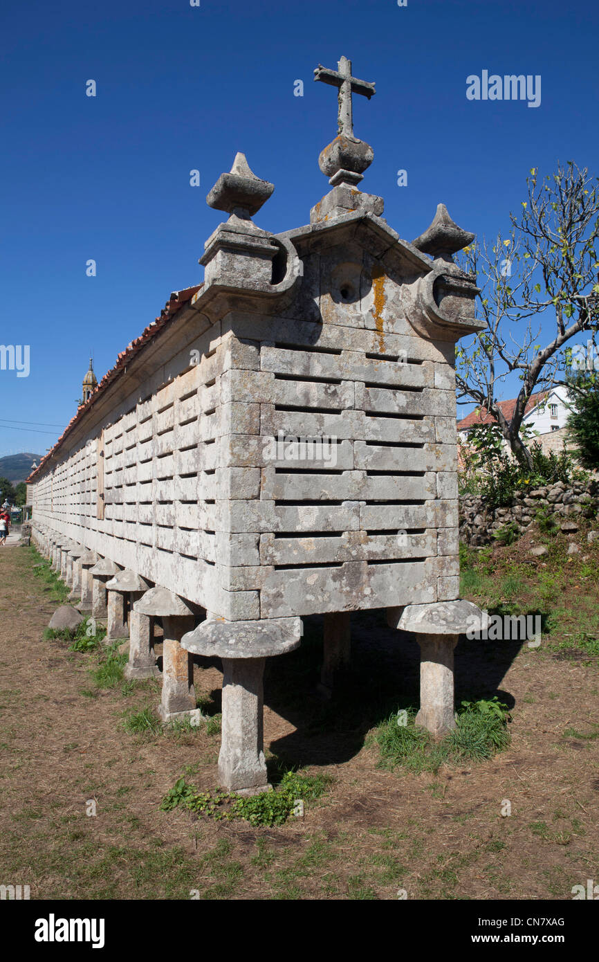 Carnota Coruña Spain horreo granary monument rock farm typical galicia Stock Photo