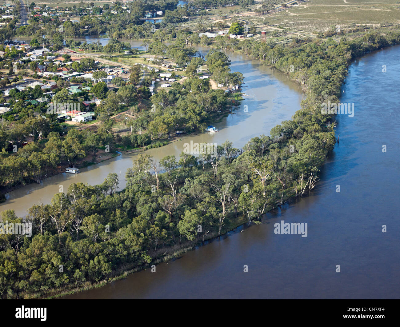 The River Murray and Darling River, Australia's two longest rivers run side by side just upstream of the Murray Darling Junction Stock Photo