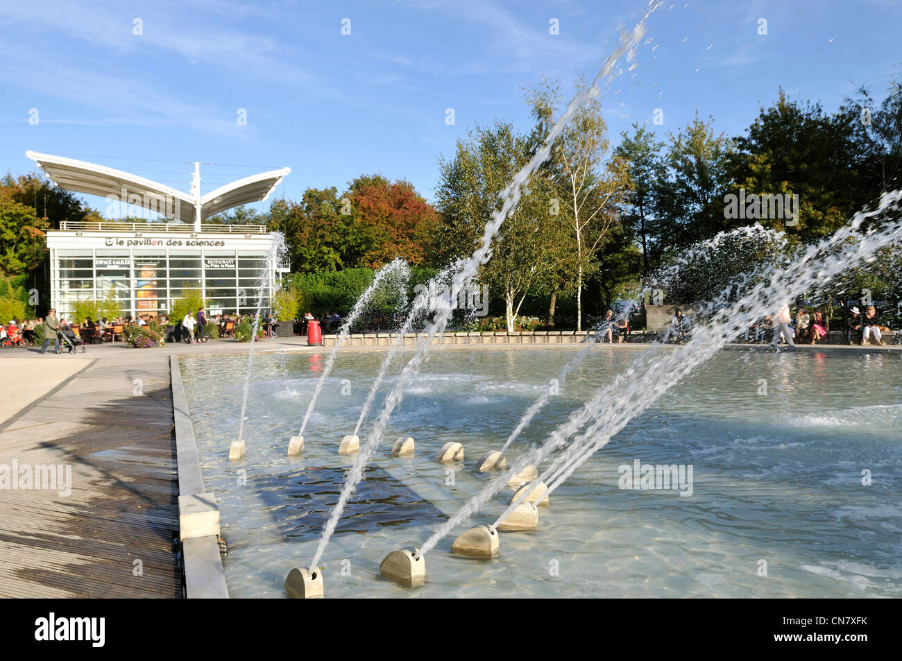 France, Doubs, Montbeliard, near the Rose Park, Hall of Science, water jet, was Stock Photo