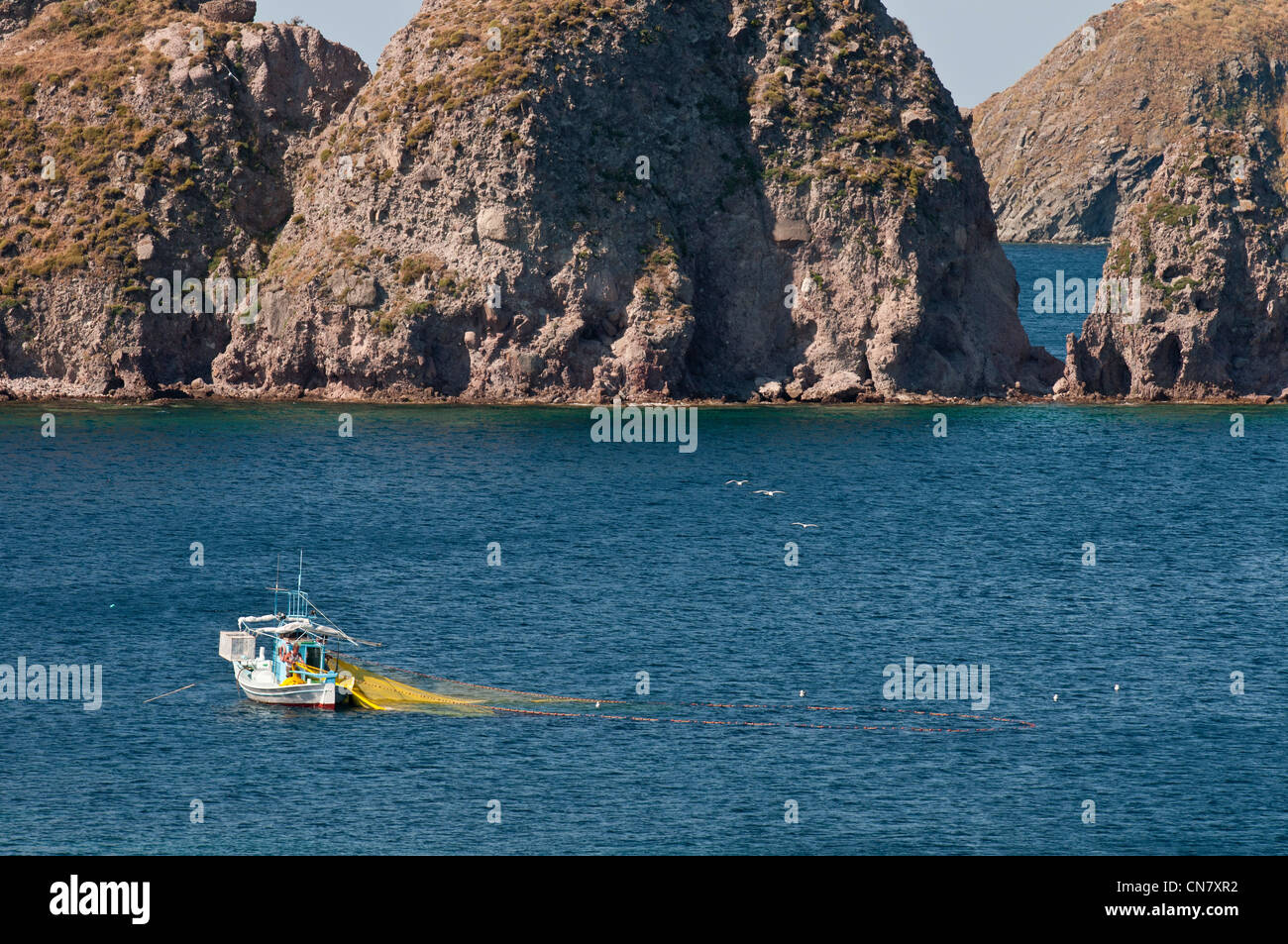 Greece, Lemnos Island, Myrina, capital town and main harbour of the island, a fishing boat Stock Photo