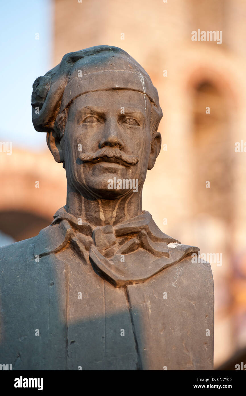 Greece, Macedonia, Kavala, the harbour, the statue of revolutionary