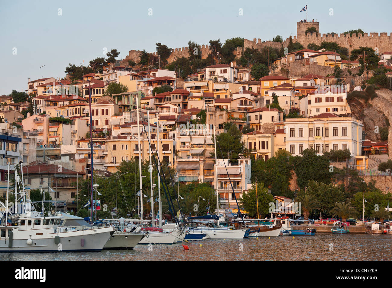 Greece, Macedonia, Kavala, the city is built as an amphitheater around its port and crowned by a Byzantine citadel Stock Photo