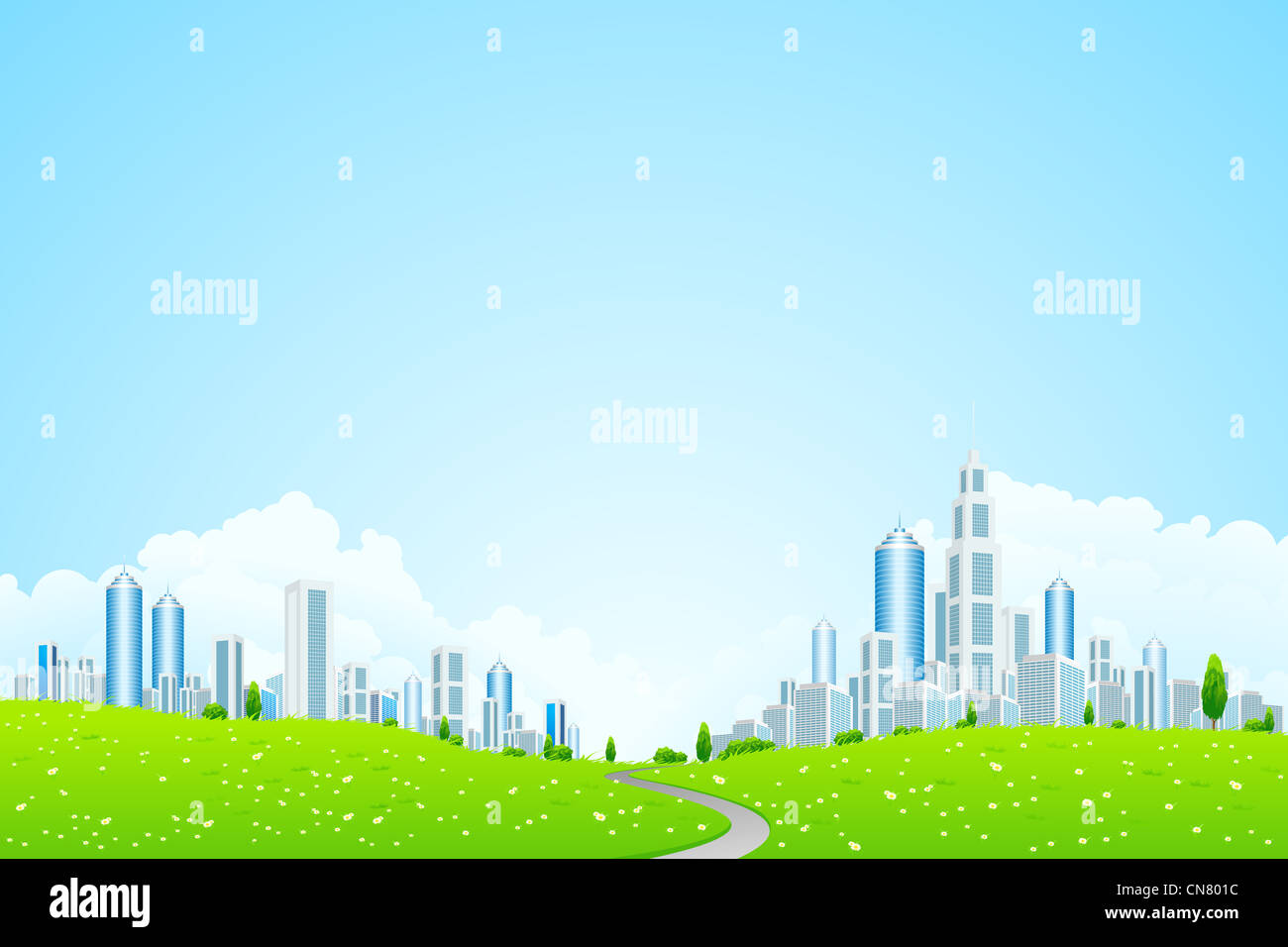Green Vector landscape with trees road and business city for your ...